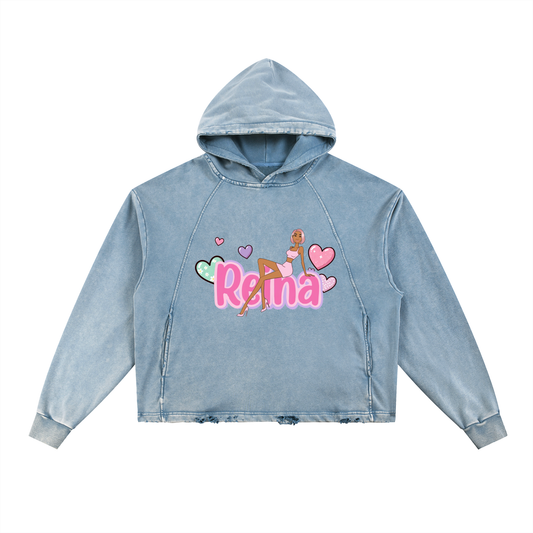 Reina Vintage Washed Frayed-Hem Hoodie